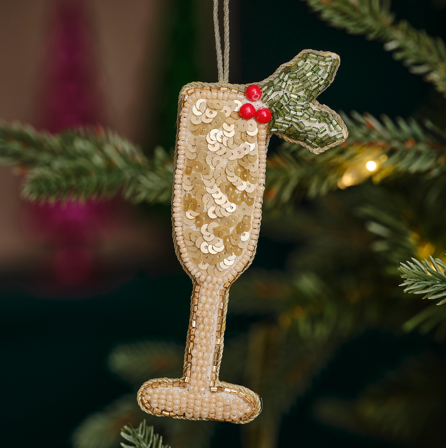 Embellished Gold Prosecco Christmas Tree Decoration