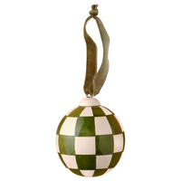 Green and White Checkerboard Hand Painted Christmas Bauble