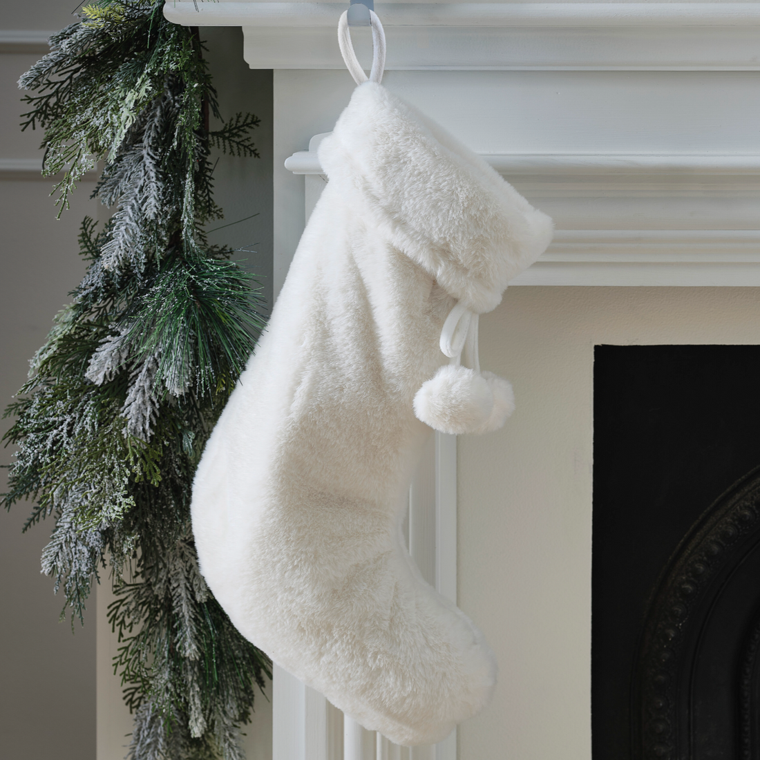 Cream Faux Fur Christmas Stocking