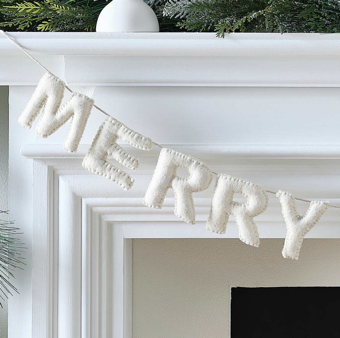 White Felt Merry Christmas Bunting