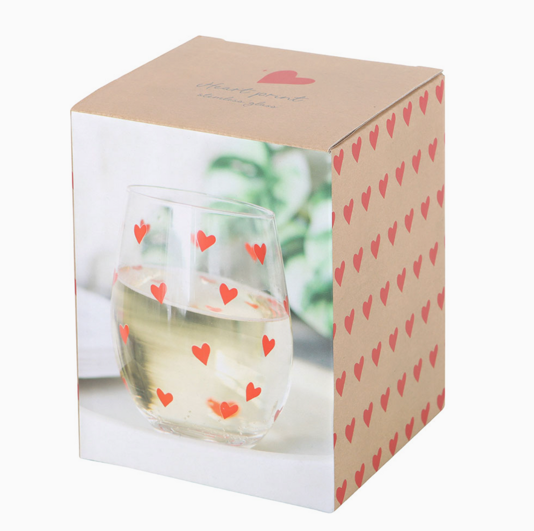 Heart Print Stemless Glass