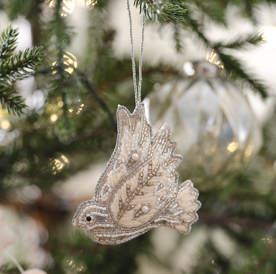 Turtle Dove Embroidered Christmas Hanging Tree Decoration