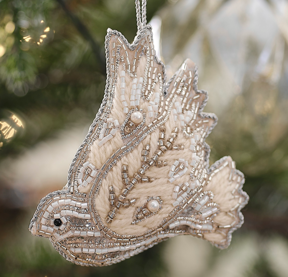 Turtle Dove Embroidered Christmas Hanging Tree Decoration