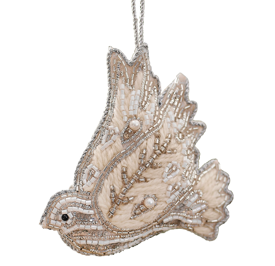 Turtle Dove Embroidered Christmas Hanging Tree Decoration