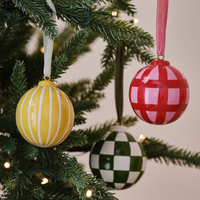 Pink and Red Gingham Hand Painted Christmas Bauble