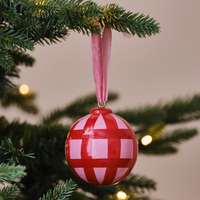 Pink and Red Gingham Hand Painted Christmas Bauble