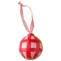 Pink and Red Gingham Hand Painted Christmas Bauble