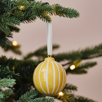 Yellow and White Striped Hand Painted Christmas Bauble