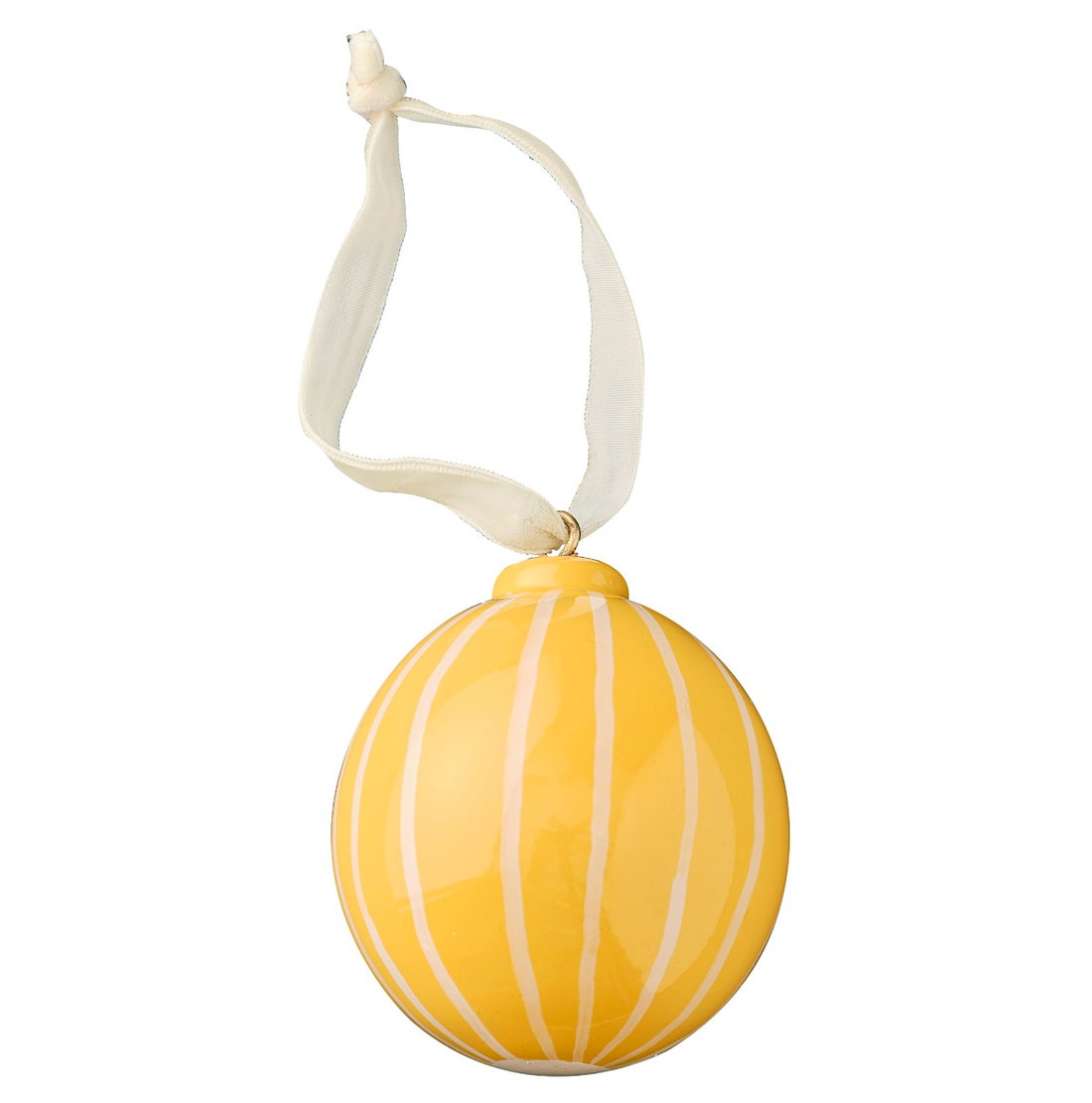 Yellow and White Striped Hand Painted Christmas Bauble