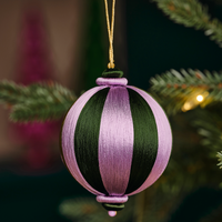 Green and Purple Striped Satin Christmas Bauble