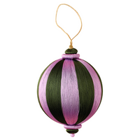 Green and Purple Striped Satin Christmas Bauble