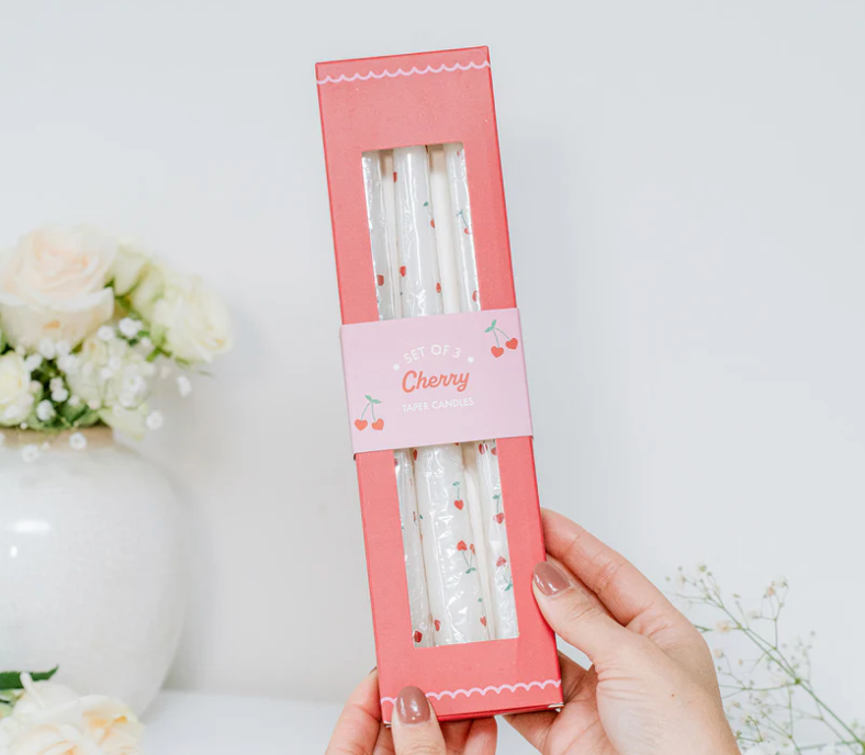 Set of 3 Love Heart Cherry Valentine Taper Candles