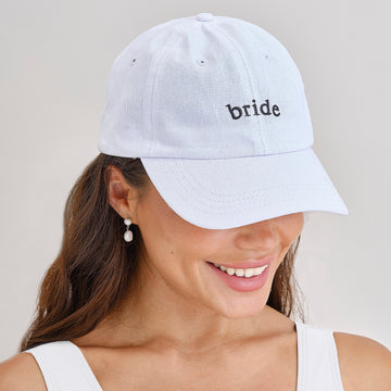 White Embroidered Bride Adjustable Cap