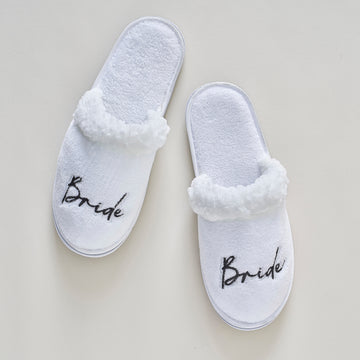 White Fluffy 'Bride' Slippers