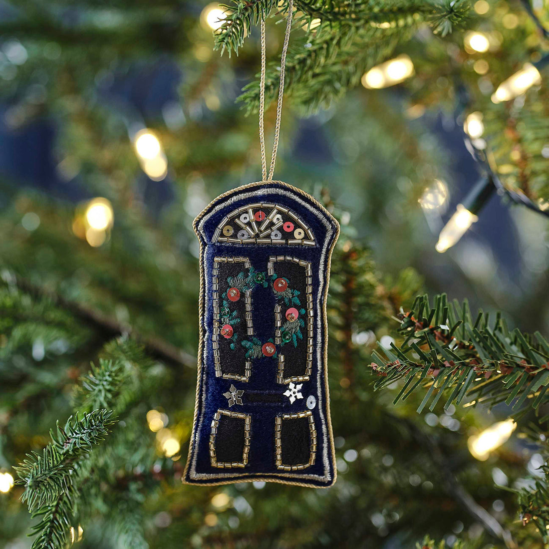 Navy Velvet Door Hanging Christmas Tree Decoration
