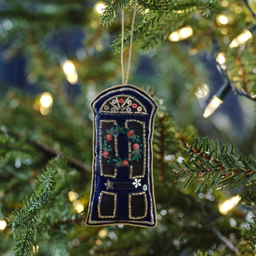 Navy Velvet Door Hanging Christmas Tree Decoration