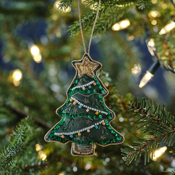 Velvet Beaded Christmas Tree Hanging Decoration