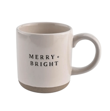 Merry and Bright - Cream Stoneware Coffee Mug - 14 oz