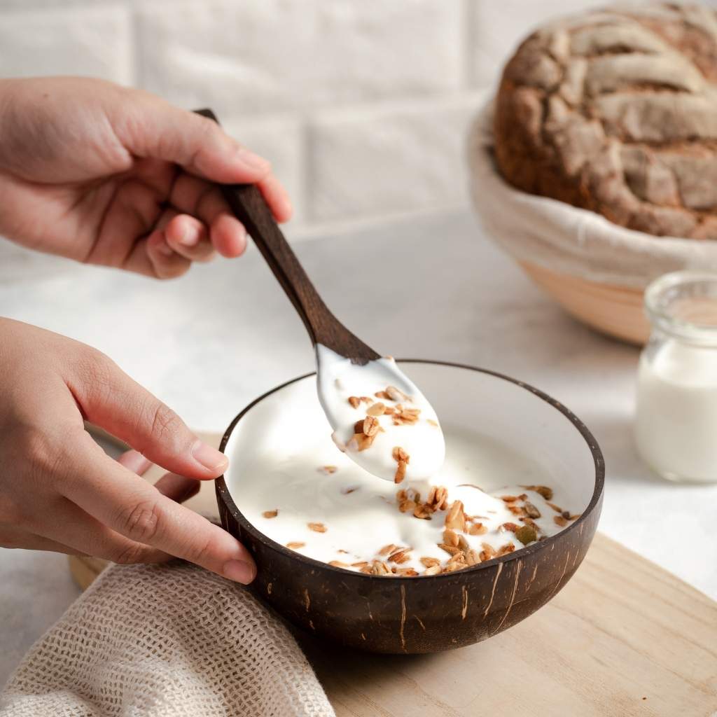 Coconut Bowl + Wooden Spoon : Striped